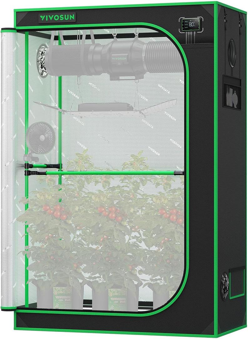 VIVOSUN PRO Grow Tent 2x4 Indoor Grow Tent with Thick 1 inch Poles Strengthened High Reflective Mylar Oxford Fabric Extra Hanging Bars & High CFM Kit for Hydroponics Indoor Plant for AeroLight A200SE