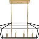 Kitchen Island Light 4-Light Linear Chandelier, Farmhouse Dining Room Pendant Lighting with Adjustable Height, Ceiling Lights Hanging Over Table (4-Lights, Black & Gold)