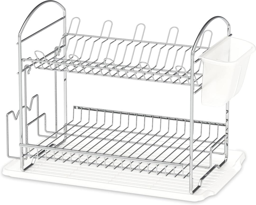 Simple Houseware 2-Tier Stainless Steel Dish Rack with Drainboard, Chrome for Kitchen