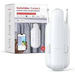 SwitchBot Automatic Curtain Opener - Bluetooth Remote Control Smart Curtain with App, Upgraded High-Performance Motor, Add SwitchBot Hub to Work with Alexa, Google Home, HomeKit (Curtain 3, U Rail)
