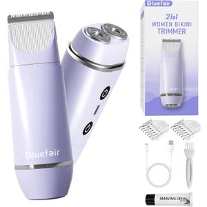 Bikini Trimmer for Women,2 in 1 Electric Razors for Women Electric Shaver for Cordless Body Hair Trimmer Shaver for Trip,Replaceable Lady Facial Razor Bikini Trimmer for Legs Private (Purple)
