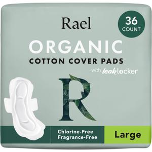 Rael Pads for Women, Organic Cotton Cover - Period Pads with Wings, Feminine Care, Sanitary Napkins, Heavy Absorbency, Unscented (Large, 36 Count)