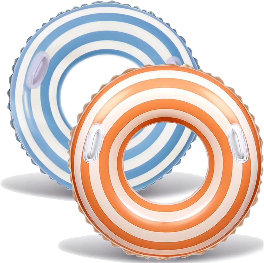 2PCS Inflatable Pool Floats for Adult Swim Ring Pool Floaties Inflatable Swimming Pool Raft Party Water Summer Beach Lounger Float Party Supplies (Orange)