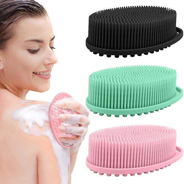 Soft Exfoliating Body Bath Shower Scrubber - Silicone Body Brush, 3 Pack for Kids and Adults with All Kinds of Skin