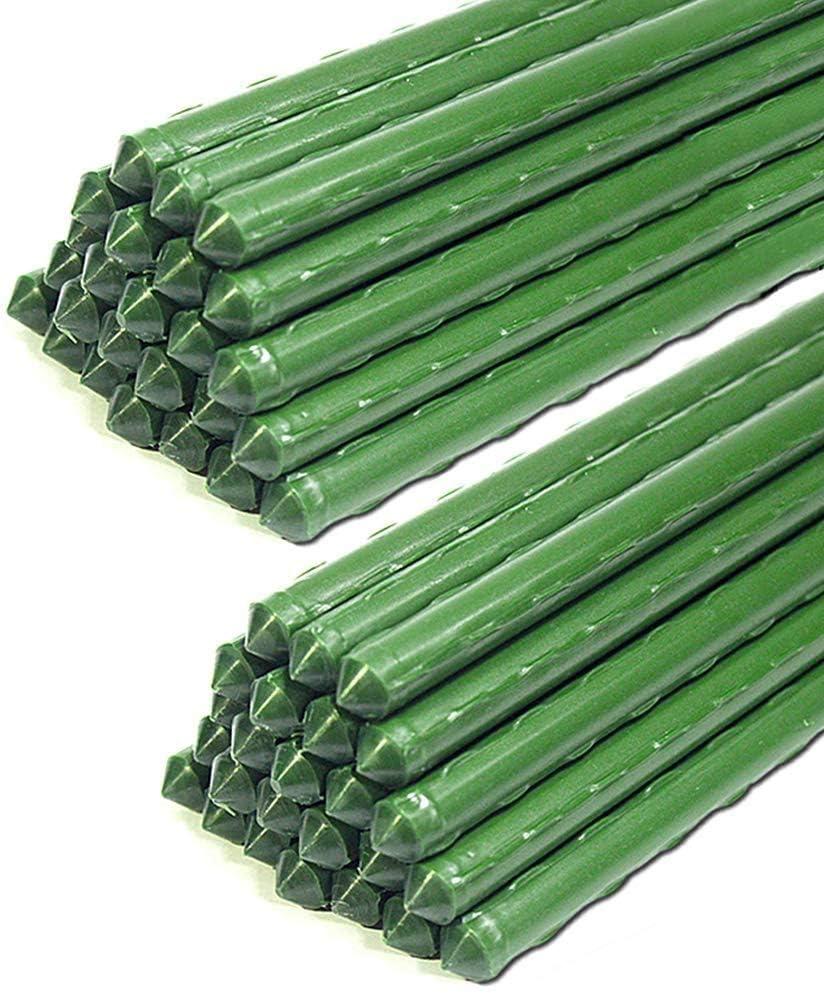 Garden Stakes 5 ft Plastic Coated Steel Tube Sturdy Metal Plant Sticks for Tomato,Cucumber,Bean,Tree,Pack of 50