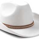 Lisianthus Men & Women's Felt Wide Brim Western Cowboy Outdoor Fedora Hats with Belt (Medium)