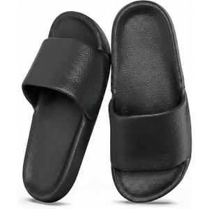 Shower Shoes for Women & Men - Non-Slip House Slippers - Cloud Comfort Slides - Quick-Dry, Arch Support - Perfect for Bathroom, Beach, Pool, Travel (Black), Size: 10.5-11 Wide Women/9-9.5 Men