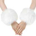 3 x Faux Fur Arm Warmers Wrist Cuffs Winter Furry Hand Warmers for Cold Weather Party Costume (White)