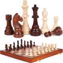 20 Inch Super Large Wooden Chess Set, Hand-Carved Wooden Chess Pieces with 4.5 King, Built-in Storage & 2 Extra Queens, Luxury Folding Tournament Chess Board Game for Adults and Kids