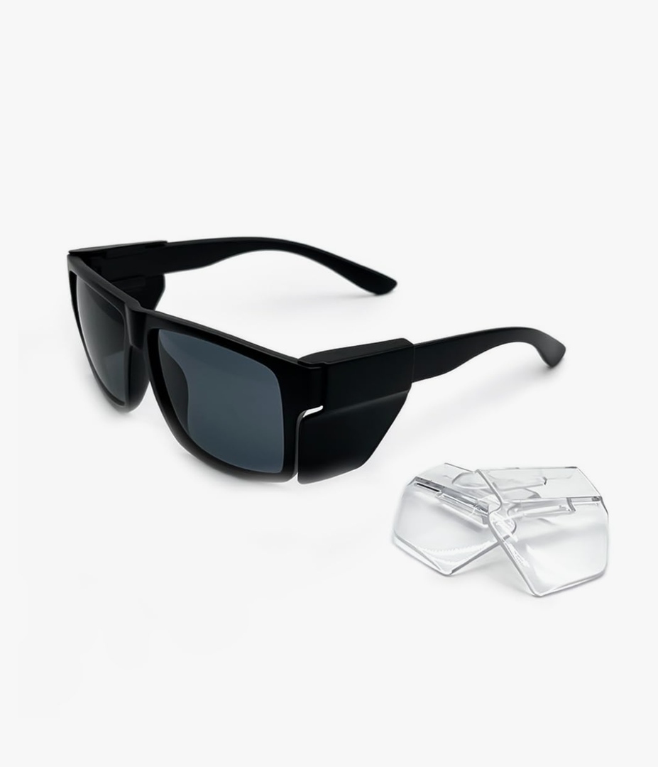 JING LEI Safety Glasses with Removable Side Shield,UV400 Protection Goggles, Rectangle Black Sun Glasses for Women Men Work