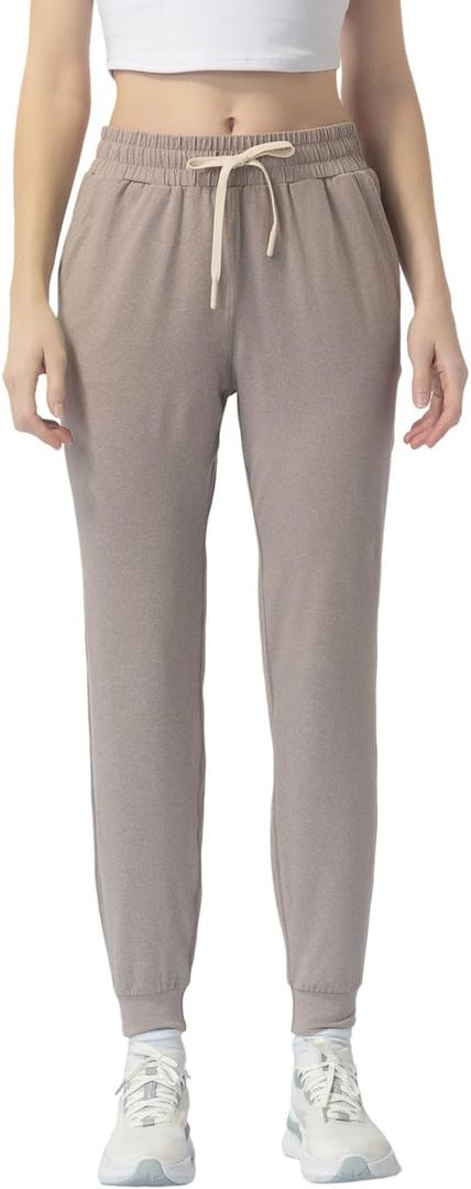 Women's Moisture Wicking Jogger Pants for Fitness, Drawstring Waist, Side Pockets, Soft Breathable for Running, Casual Sports (L)