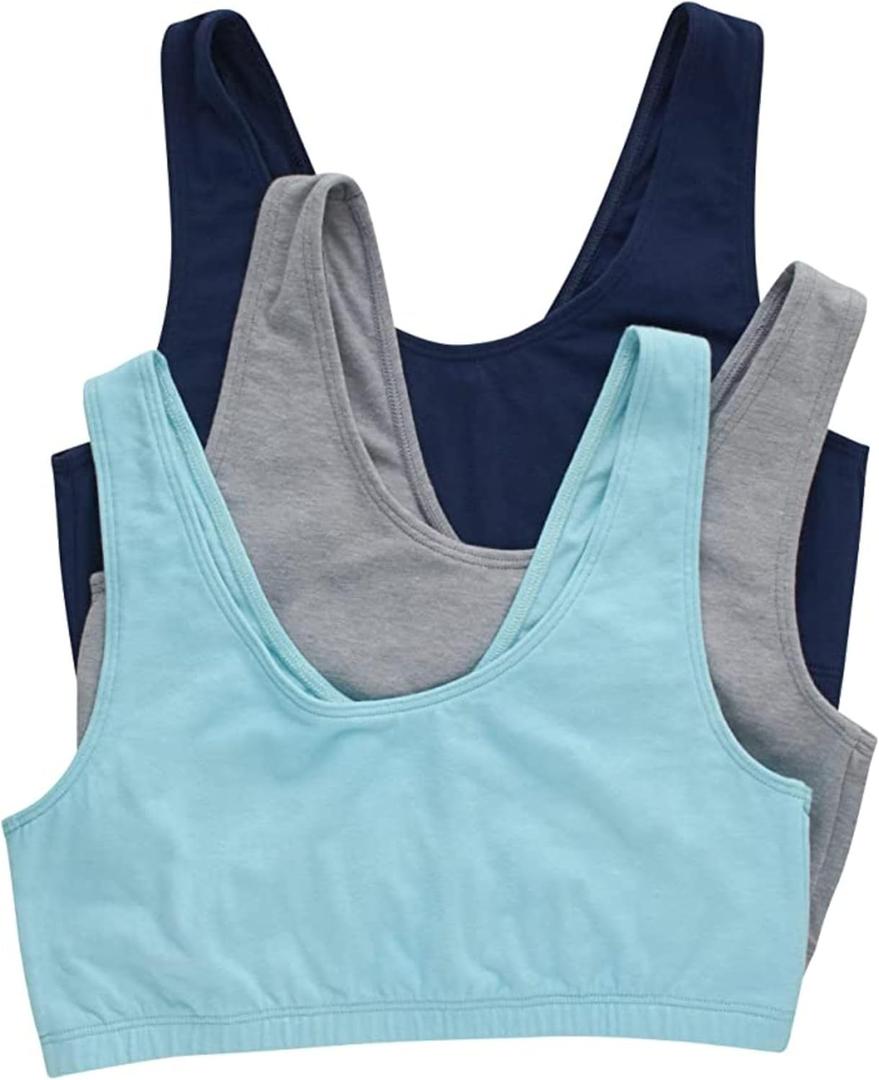 Hanes Women's Pack, Cotton Scoopneck Bralette, Low-Impact Sports Bra, 3-Pack (X-Large, Navy/Concrete Heather/Ultra Blue)