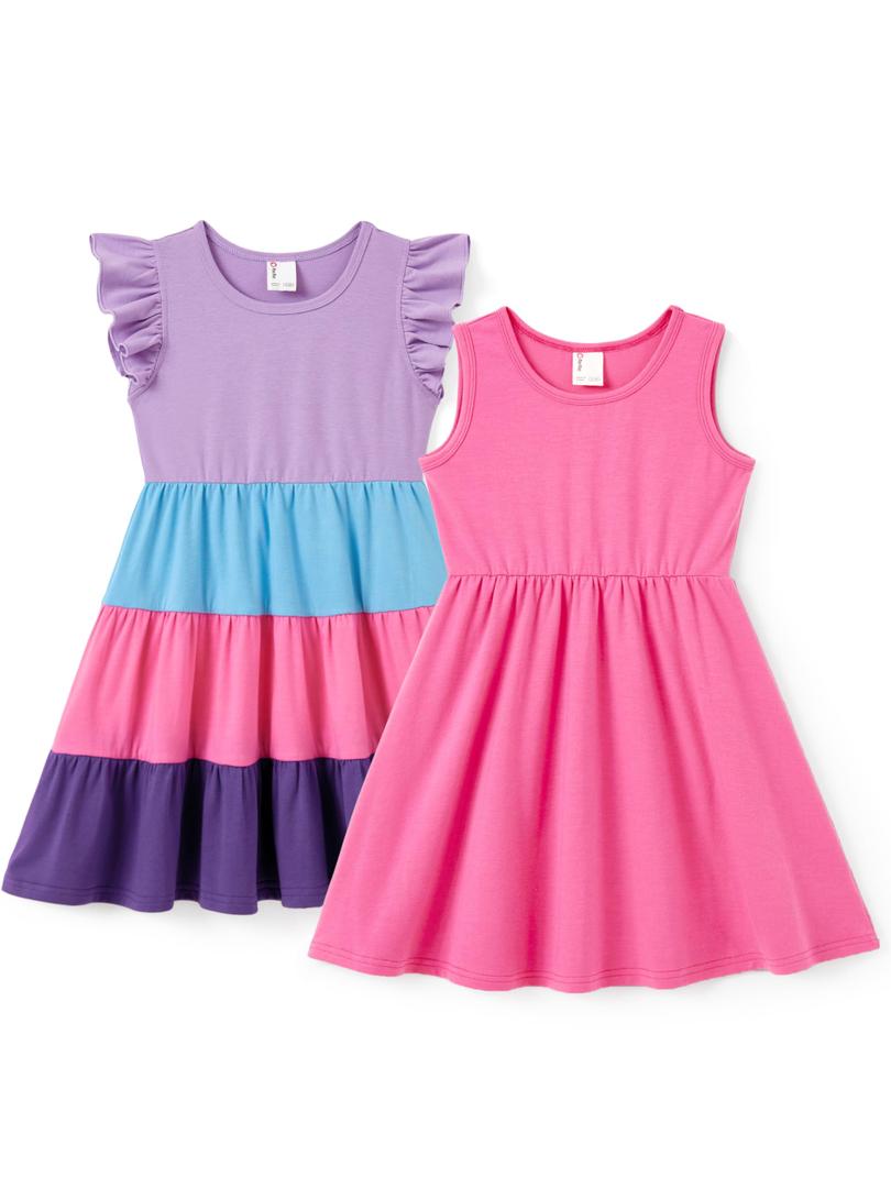 PATPAT Big Girls Colorblock A-Line Dress Set 7-8Y (Pink)