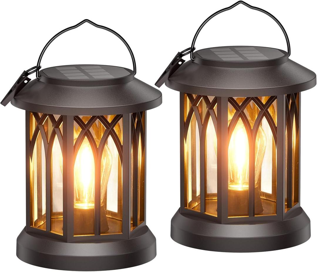 WdtPro Solar Lanterns Outdoor Waterproof, Upgraded Bright Hanging Solar Lights for Outside,Solar Powered Lanterns Lighting LED for Garden Patio Yard Decorative 2 Pack (Warm Light)