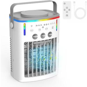 IPOW 2100RPM Quiet 4-in-1 Portable Air Conditioners Cooling Fan with 3 Speeds &3 Modes, 2-8H Timer, 1000ml Water Tank Mini Portable AC for Room Camping Car Office with Colorful Night Light