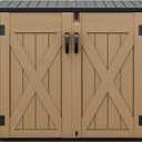 DWVO Outdoor Storage Shed, Weatherproof Resin, 35 Cu Ft Capacity, Horizontal Design, X-Shaped Lockable Door, Suitable for Bike, Garden Tools, Trash Cans, Brown