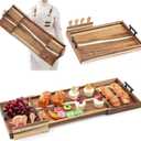 Lounsweer Acacia Expandable 32 Inch Large Charcuterie Board for Party with Handles and Knife Set XL Wood Serving Tray Long Cheese Platter for Gatherings Entertaining House Warming Gift