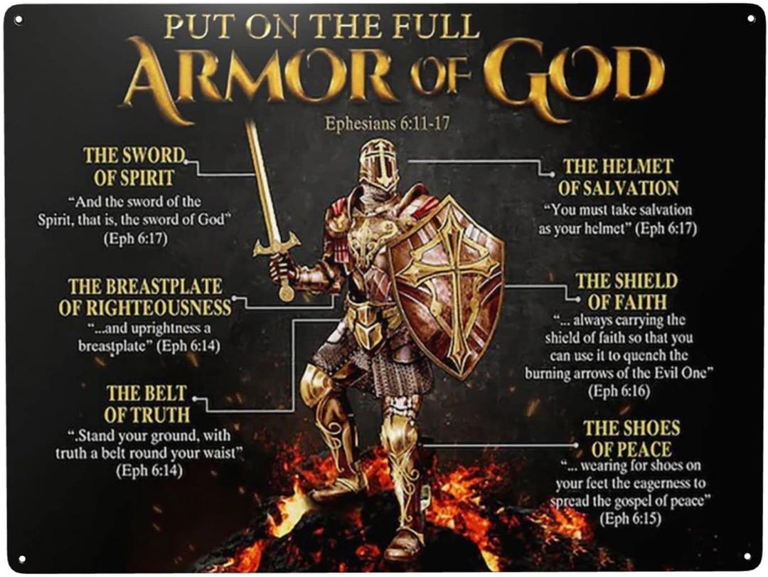 WZVZGZ Armor of God Tin Metal Sign Wall Decor Fun Decoration for Home Kitchen Bar Room Garage Vintage Poster Plaque 12" x 16"