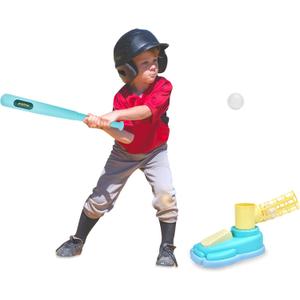 Dazmers Baseball Launcher Kit - Tee Ball Set - Includes 1 Bat (22.6"x2"), 1 Pitching Machine (8.6"x18"x10"), and 3 Baseballs For 6 years + - Improves Batting Skills and Motor Coordination - Multicolor