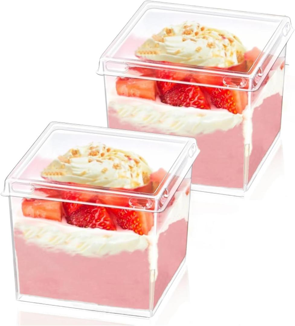 150ml/5oz Clear Dessert Cups with Lids and Spoons, 50Pcs Reusable Square Dessert Cups, Mini Transparent Appetizers Serving Bowl for Desserts Mousses,Puddings,Party