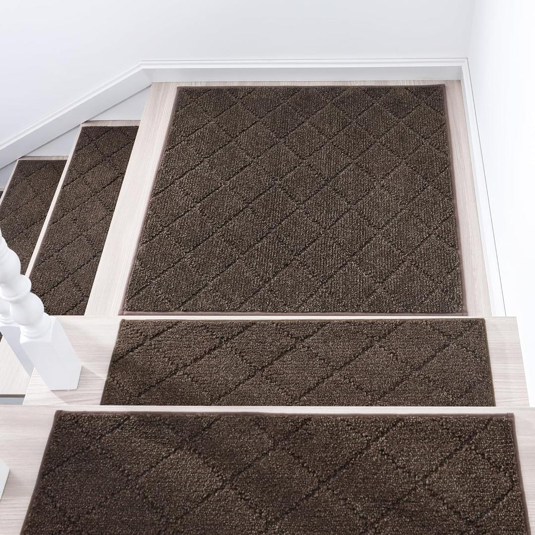 COSY HOMEER Edging Stair Treads Non-Slip Corner Indoor Stair Runners for Wooden Steps,Landing Slip Resistant Stair Rugs Mat for Kids and Dogs,100% Polyester TPE Backing,Brown,30x30 inch