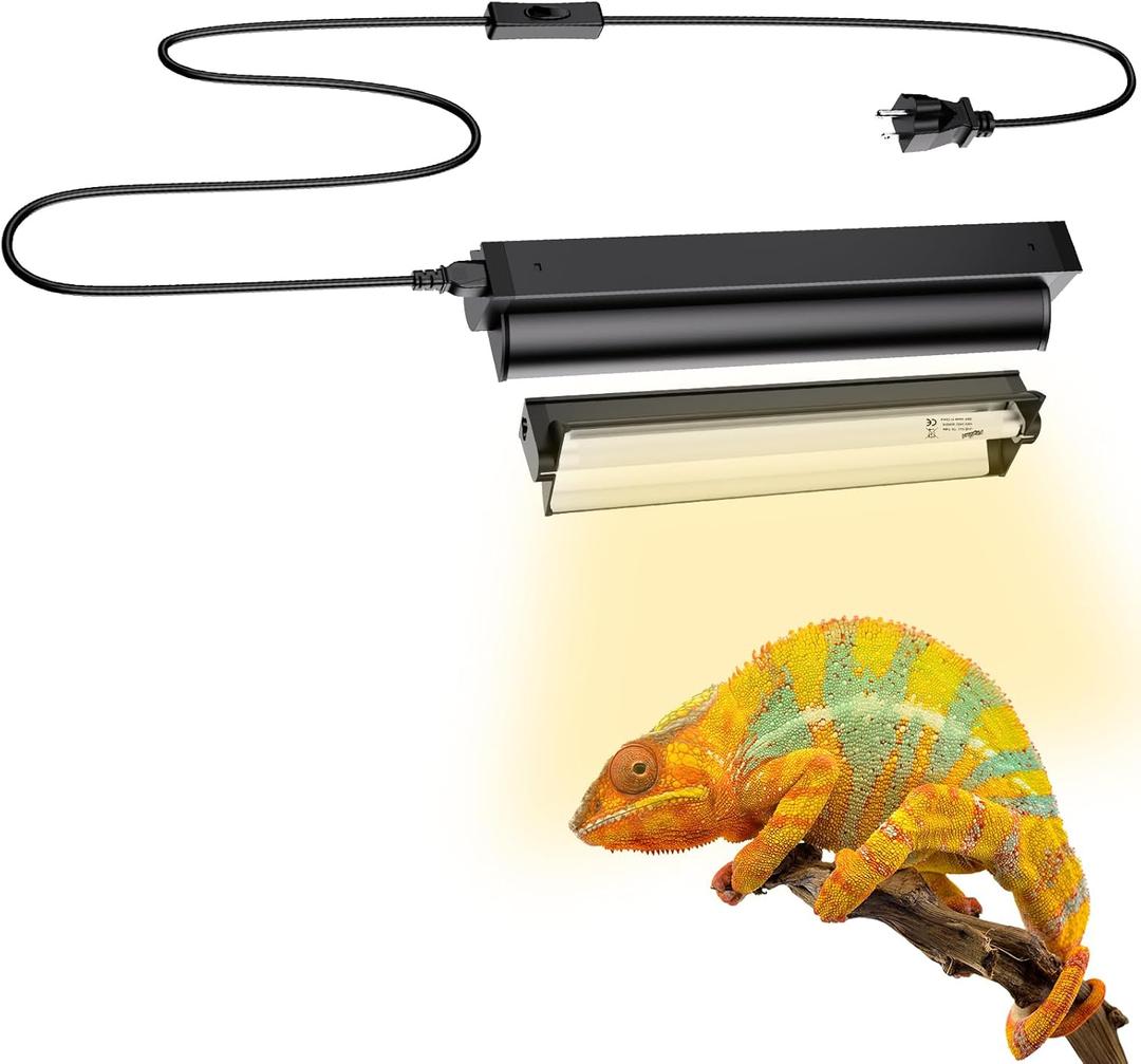T5 UVB Reptile Lighting Combo Kit, Reptile Light Fixture with UVB 10.0 Fluorescent Tube, 8W UVA UVB Reptile Light Bulb for Lizard, Bearded Dragon, Tortoise
