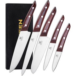 Naitesen 5PCS Professional Kitchen Chef Knife Set with Blade Guards, Wood Handle High Carbon Steel, Sharp for Meat Cutting Home Cooking Gifts for Men Women