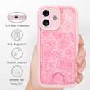 MZELQ Compatible with iPhone 17 Case 2025 Silicone Card Holder, Cute Pattern Rose Flower Floral Cover for Girls Women -Pink