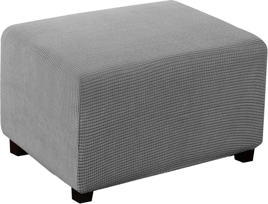 Turquoize Stretch Ottoman Cover Ottoman Slipcover Sofa Cover Footstool Protector Storage Ottoman Covers Furniture Protector Soft Rectangle slipcover with Elastic Bottom (Large, Dove)