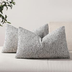 DEZENE Striped Throw Pillow Covers 12x20 Set of 2 Blue Textured Boucle Chic Morden Boho Accent Farmhouse Rectangular Lumbar Decorative Couch Pillow Covers for Home Decor Bed Sofa Living Room