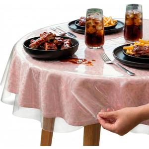 XFasten Round Plastic Table Cloth Cover 70 Inches 0.3mm Thick Waterproof Clear Plastic Tablecloth Protector, Non-Yellowing Plastic Table Cloths for Round Tables and Dining Room