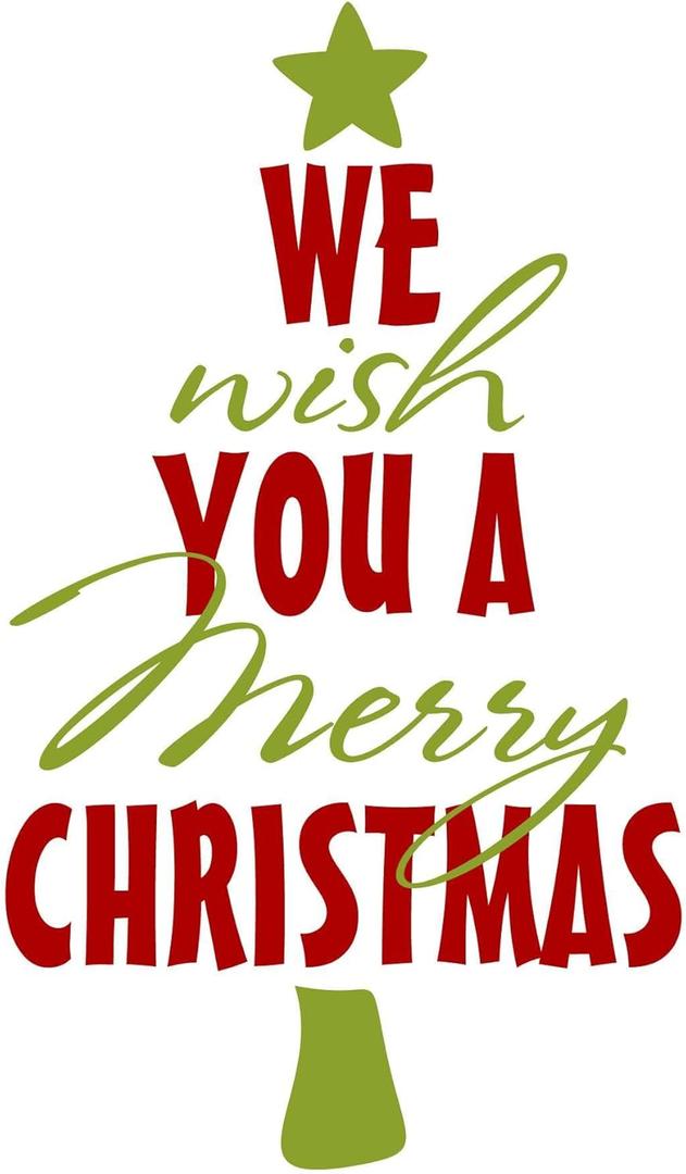 Family We Wish You A Merry Christmas Vibrant Cartoon Wall Decal Decoration Christmas Holidays Dcor Christmas Tree Silhouette Holidays Holiday Gift and Easily Removable - Size: 28 in(W) x 40 in(H)