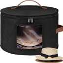Lifewit Round Cowboy Hat Box Stackable, Large Felt Hat Organizer Bag for Men & Women Storage, Baseball Cap Container with Dustproof Lid for Travel, Foldable 16.5" D x 10.6" H Carrier, Black