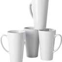 BYCNZB 16oz White Funnel Ceramic Tall Coffee Mugs for Coffee, Tea, Cocoa, Latte, Milk set of 4