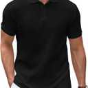 Polo Shirts for Men Short Sleeve Summer Casual Golf Shirts Collared Textured Slim Fit Button Men's Polo T Shirts (Black, M)