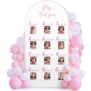 Novabright My First Year Photo Banner Butterfly 1st Birthday Backdrop No Arch Frame Included Baby Monthly Milestone 12-month Growth Display Washable for Baby Girl Birthday Party Nursery Decor