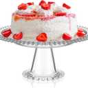 Wenqik 10 Inch Beaded Glass Cake Stand Vintage Clear Cake Stand Cakes Serving Platters Footed Dessert Plate Display Desserts Holder Fruit Serving Tray Display Accessories for Wedding Party Supplies