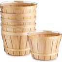 6 Pack 11 x 6.7'' Large Round Wooden Baskets with Handles, Handmade Wood Basket, Bushel Baskets, Farmers Market Baskets, Apple Baskets, Wooden Baskets for Indoors Outside Personal or Commercial Use
