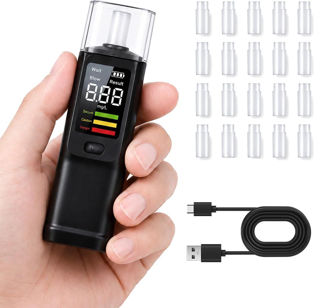 Breathalyzer, Digital Breathalyzer with LED Indicator, Alcohol breathalyzer tester Professional-Accuracy, Digital Alcohol portable breathalyzer for Home Type-C Charging Travel Use 20 Mouthpieces