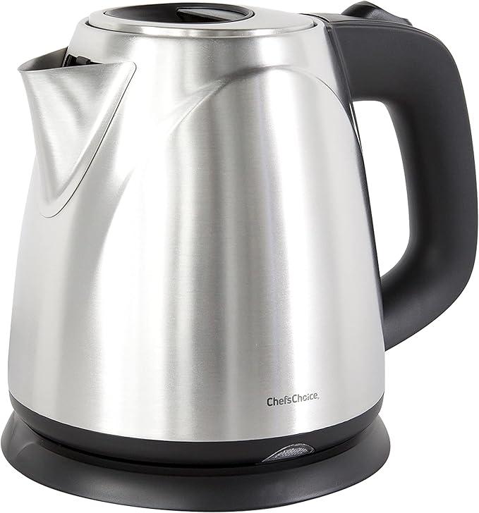 Chef’sChoice Electric Kettle 1500 Watts Cordless Compact Water Boiler Features Stainless Steel Construction Boil Dry Protection & Auto Shut Off Easy Pour, 1-Liter, Metallic