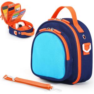 Carrying Case Compatible with Yoto Mini (2024 Edition),30 Cards Storage Bag with Handle and Shoulder Strap, Travel Storage box for Player & Headphone Accessories (Blue)