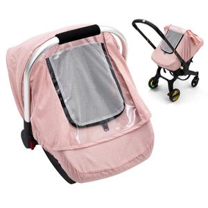 Baby Car Seat Cover, Waterproof Carseat Cover with EVA Transparent Window, Universal Car Seat Rain Cover with Storage Bag, Breathable Baby Carrier Cover for Cold Weather (Pink)