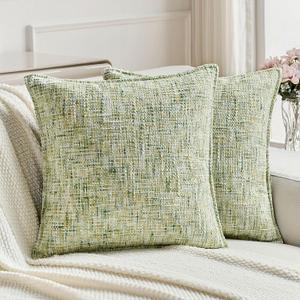 FUTEI Pack of 2 Chenille Tweed Vintage Throw Pillow Covers 26x26 Inch Soft Decorative Euro Pillow Shams Modern Farmhouse Accent for Couch Bed Living Room, Light Green