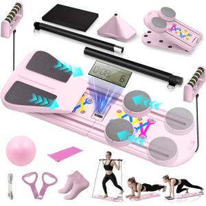 Pilates Board, Foldable Pilates Reformer Set for Home Workout with Timer, 6-in-1 Multifunctional Portable Reformer Pilates Machine at Home Pilates Equipment for Fitness, Exercise, Abs, Core Training