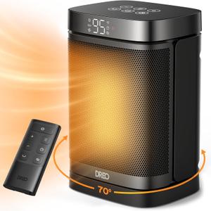 Dreo Space Heater, 1500W Portable Electric Heaters for Indoor Use, PTC Ceramic Heater for Office with Remote, Thermostat, 70Oscillation, 12H Timer, 5 Modes, Safe Quiet Room Heater for Bedroom (Standard, Black)