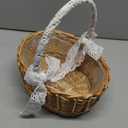 Cabilock 11-Inch Woven Flower Girl Basket with Lace Handle Rustic Handmade Wedding Basket for Ceremonies Vintage Boho Flower Arrangement & Home Storage