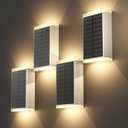 Solar Wall Light Outdoor,3000/4500/6000K/RGB 13 Modes Dusk to Dawn Lighting Solar Sconce Lights IP67 Waterproof Up and Down Solar Lights Outdoor for House /Porch/Fence/Patio/Garage-White Shell (4PCS)