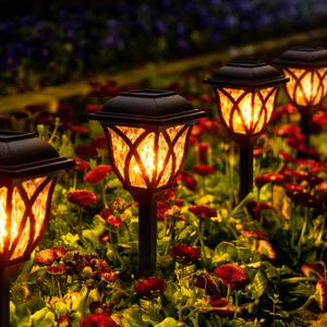 GIGALUMI 6 Pack Solar Lights Outdoor Waterproof, Flickering Flame LED Lights, Garden Decor for Yard, Patio, Landscape, Planter, Walkway, Transparent Cover (9.5x8.3x6.7in)