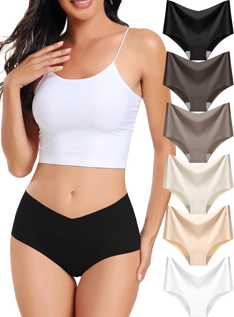 Women's Seamless No-Show Bikini Underwear Comfortable Stretch Invisible Hipster Panties for Everyday Wear 6PACK (Medium, Coffee)