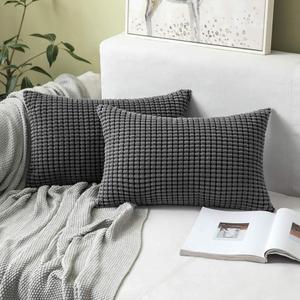 MIULEE Pack of 2 Lumbar Pillow Covers Super Soft Corduroy Decorative Throw Pillows Grey Couch Home Decor for Cushion Sofa Bedroom Living Room 12 x 20 Inch